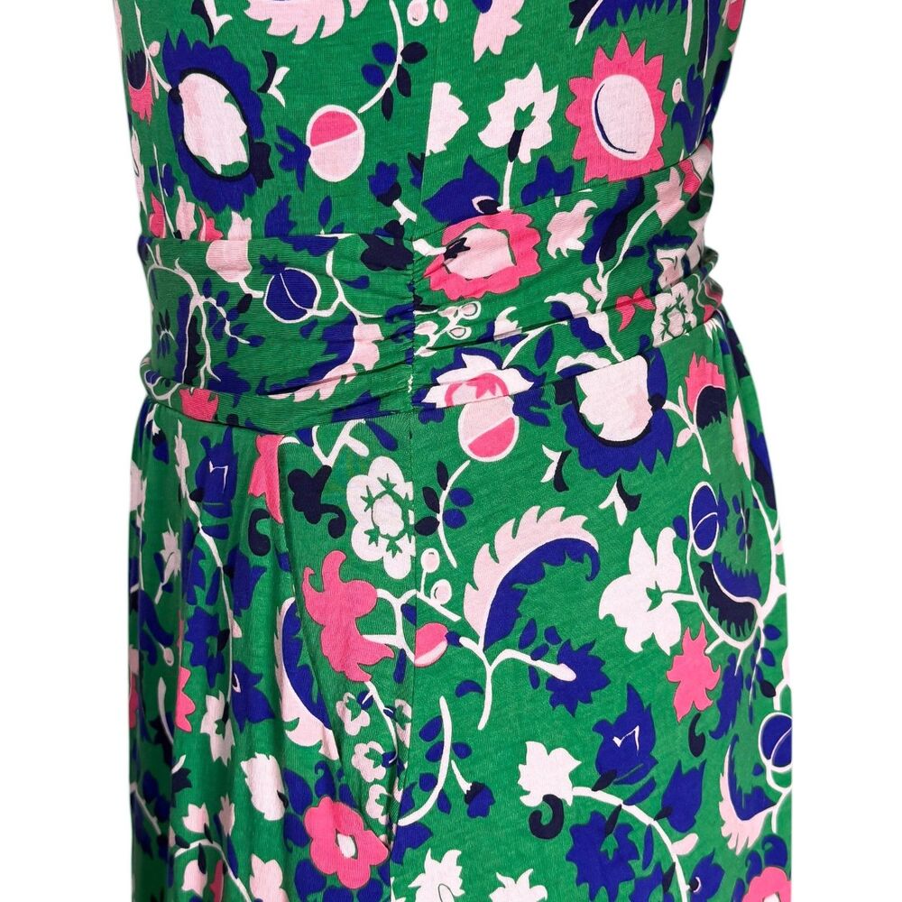 Boden Womens 8 Floral Midi Dress Green Pink Blue Stretch Short Sleeve Boho - Picture 11 of 11